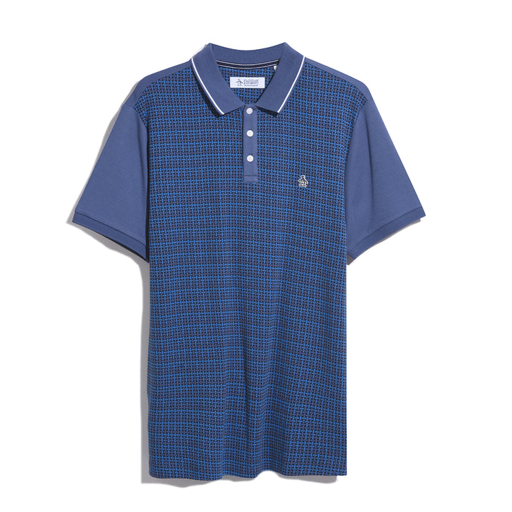 Penguin Jacquard Front Basketweave Pattern Short Sleeve Polo Shirt