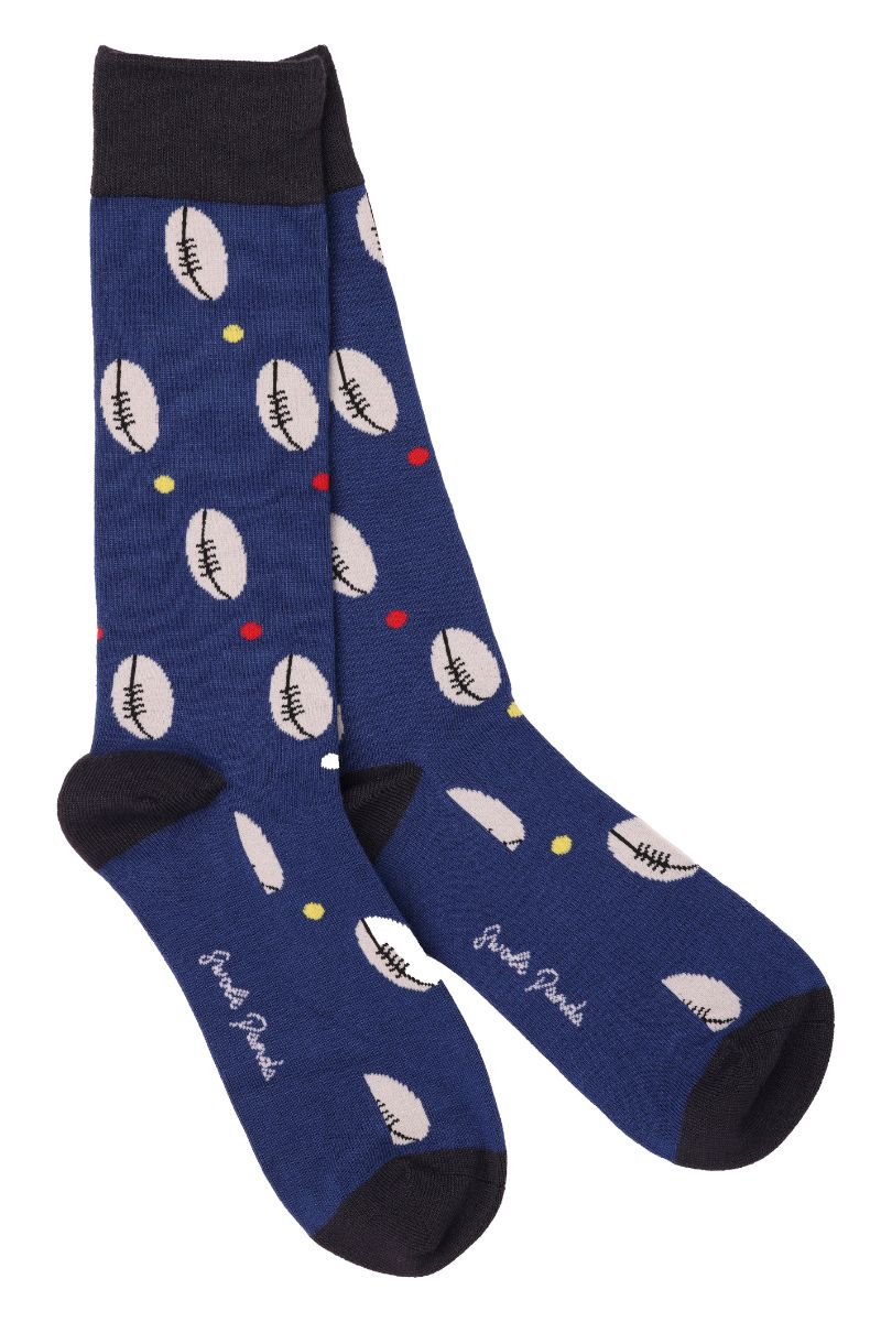 Swole Panda – Rugby Ball Pattern – Blue Bamboo Socks