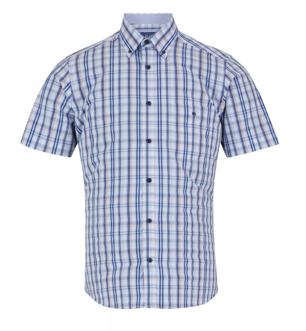 DG’s Drifter – Regular Fit – Blue – Short Sleeve Check Casual Shirt