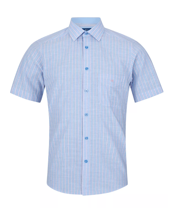 DG’s Drifter – Regular Fit – Light Blue – Short Sleeve Striped Casual Shirt