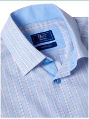 DG’s Drifter – Regular Fit – Light Blue – Short Sleeve Striped Casual Shirt