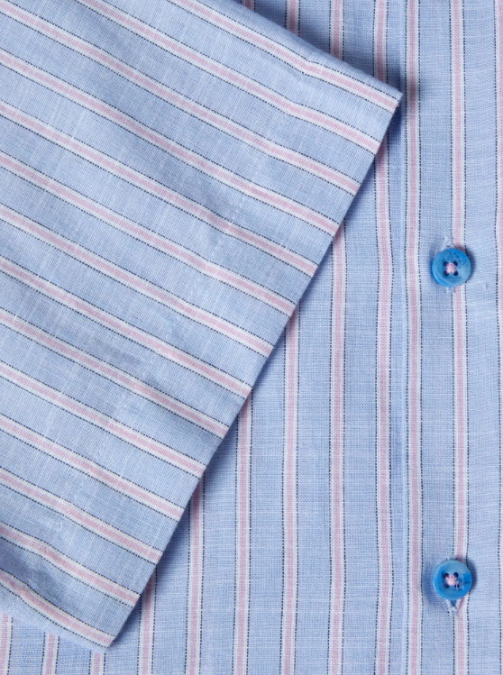 DG’s Drifter – Regular Fit – Light Blue – Short Sleeve Striped Casual Shirt