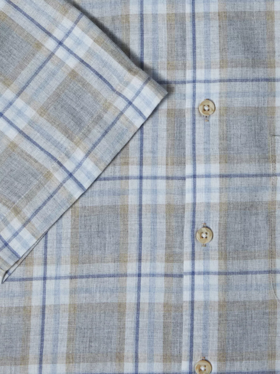 DG’s Drifter – Regular Fit – Light Brown – Short Sleeve Checked Casual Shirt