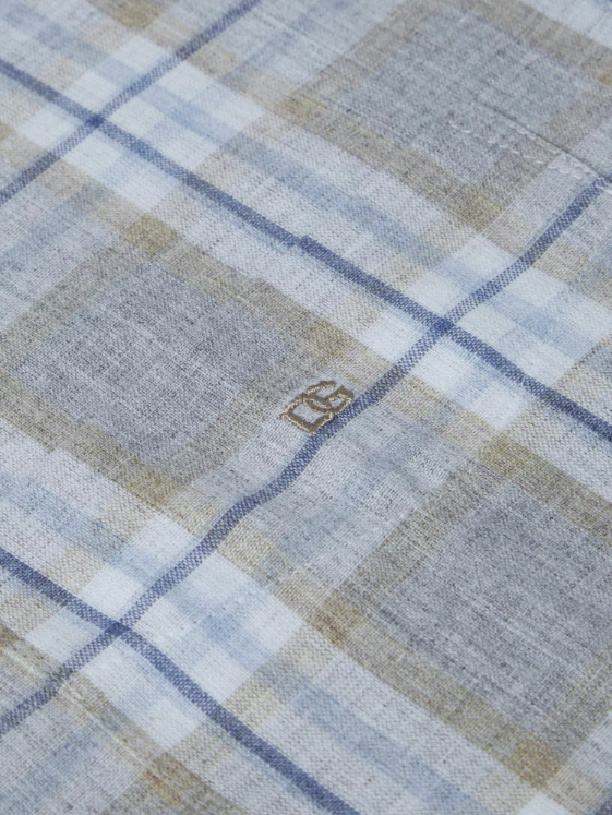 DG’s Drifter – Regular Fit – Light Brown – Short Sleeve Checked Casual Shirt