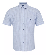 DG’s Drifter – Regular Fit – Light Blue– Short Sleeve Striped Casual Shirt
