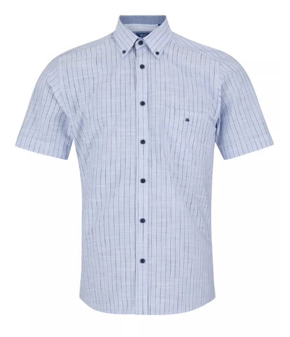 DG’s Drifter – Regular Fit – Light Blue– Short Sleeve Striped Casual Shirt