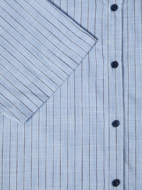 DG’s Drifter – Regular Fit – Light Blue– Short Sleeve Striped Casual Shirt