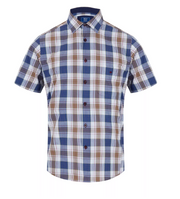 DG’s Drifter – Regular Fit – Dark Blue - Check – Short Sleeve Casual Shirt