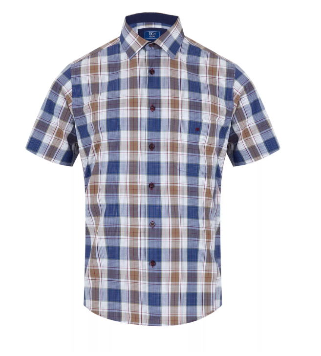 DG’s Drifter – Regular Fit – Dark Blue - Check – Short Sleeve Casual Shirt