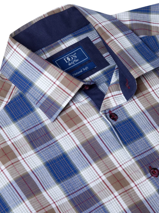 DG’s Drifter – Regular Fit – Dark Blue - Check – Short Sleeve Casual Shirt