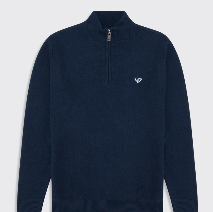 Walker &amp; Hunt – Slim Fit – Navy – Knitted Quarter Zip