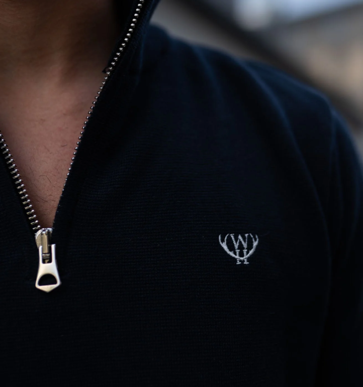 Walker &amp; Hunt – Slim Fit – Navy – Knitted Quarter Zip
