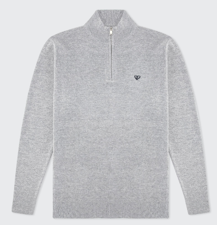 Walker &amp; Hunt – Slim Fit – Grey – Knitted Quarter Zip