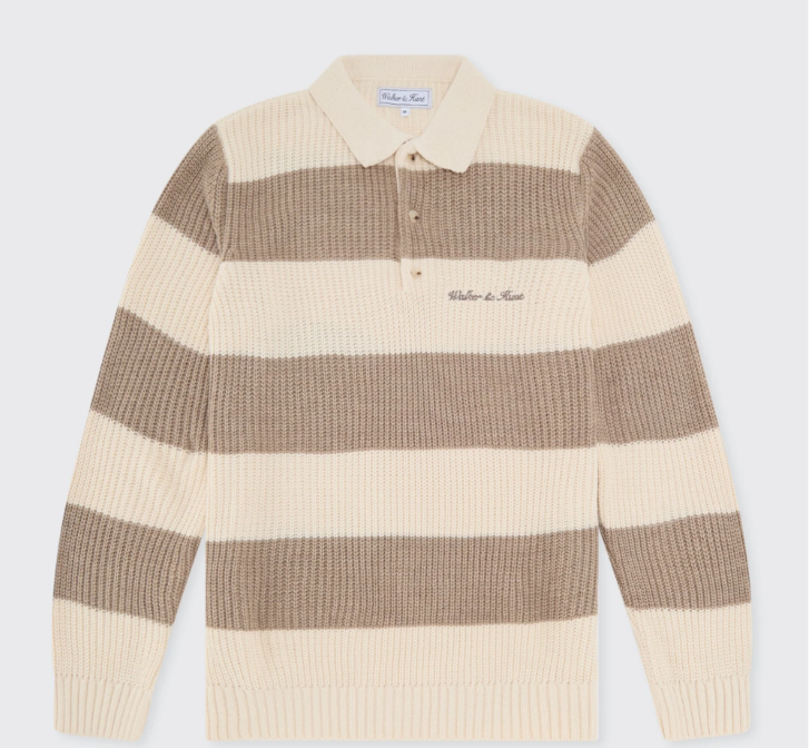 Walker & Hunt – Regular Fit – Mocha &amp; Cream – Rugby Knit