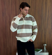 Walker & Hunt – Regular Fit – Mocha &amp; Cream – Rugby Knit