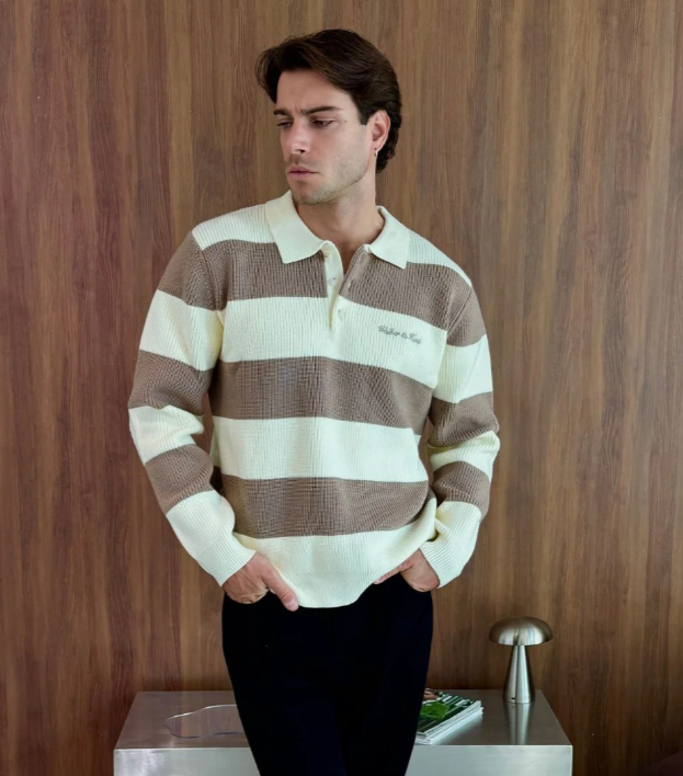 Walker &amp; Hunt – Mocha and Cream – Lando Rugby Knit