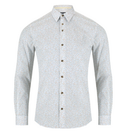 Remus Uomo – Regular Fit – Yellow &amp; White Print Cotton Stretch Shirt