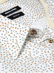 Remus Uomo – Regular Fit – Yellow &amp; White Print Cotton Stretch Shirt