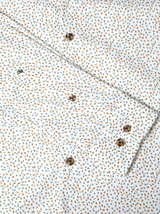 Remus Uomo – Regular Fit – Yellow &amp; White Print Cotton Stretch Shirt