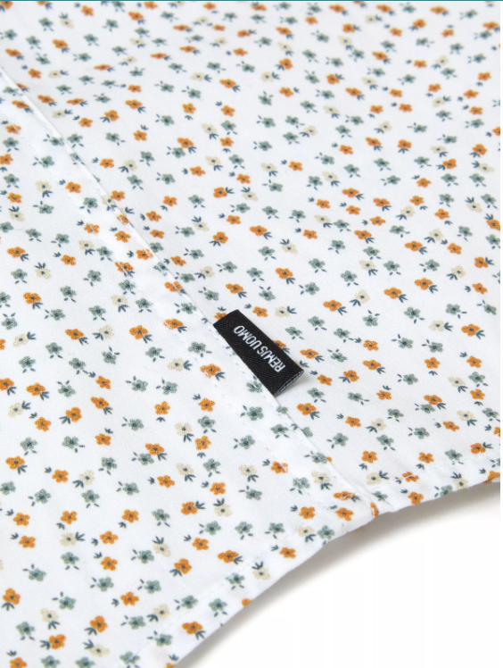 Remus Uomo – Regular Fit – Yellow &amp; White Print Cotton Stretch Shirt