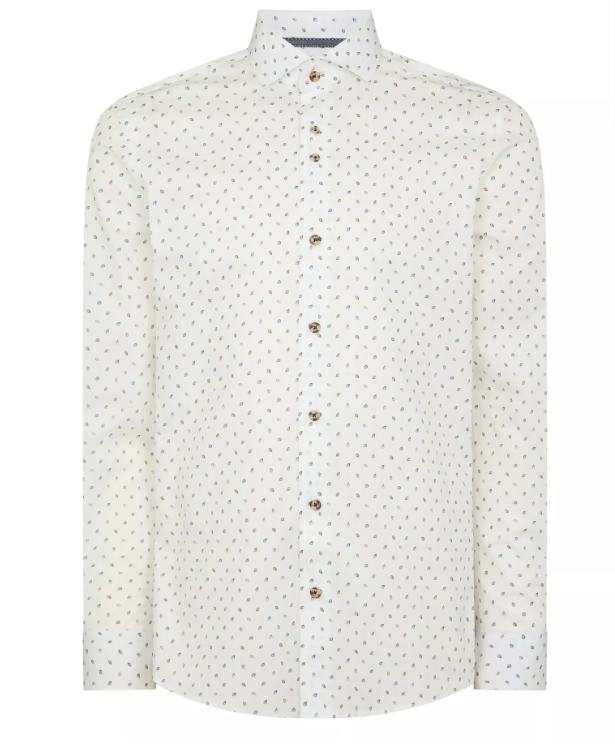 Remus Uomo – Regular Fit – White Print Cotton Stretch Shirt