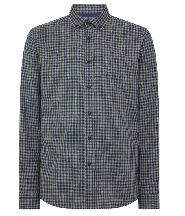 Remus Uomo – Tapered Fit – Grey Check Cotton Blend Shirt