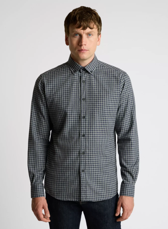 Remus Uomo – Tapered Fit – Grey Check Cotton Blend Shirt