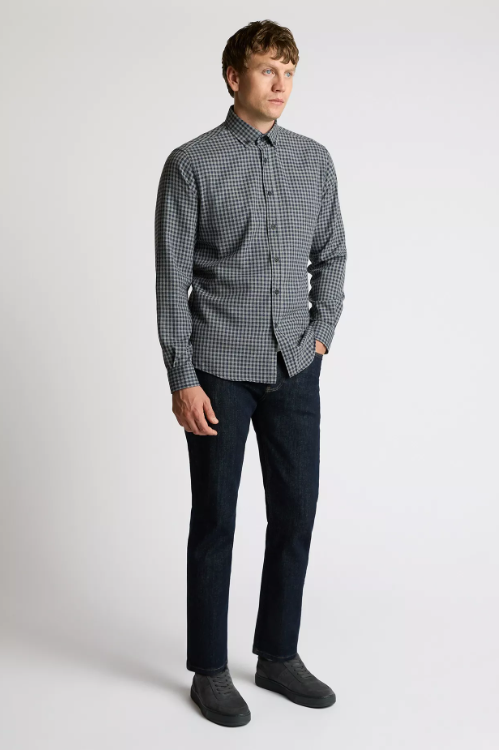 Remus Uomo – Tapered Fit – Grey Check Cotton Blend Shirt