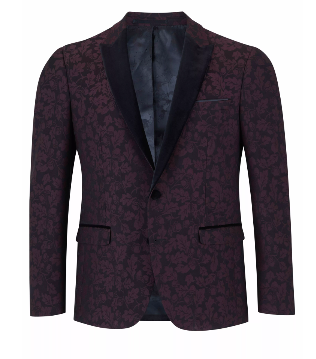 Remus Uomo – Slim Fit – Monti Z Black/Dark Red Jacquard Floral Dinner Jacket