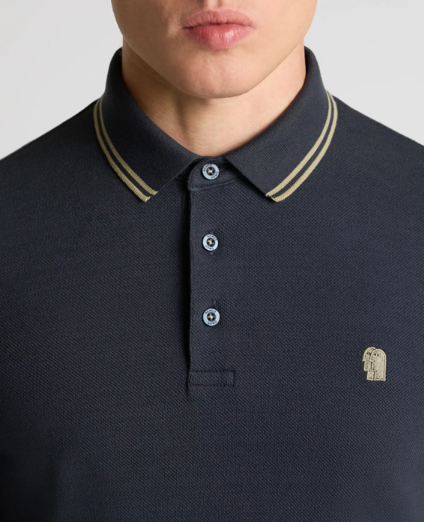 Remus Uomo – Dark Blue – Long Sleeve Cotton-Stretch Polo Shirt
