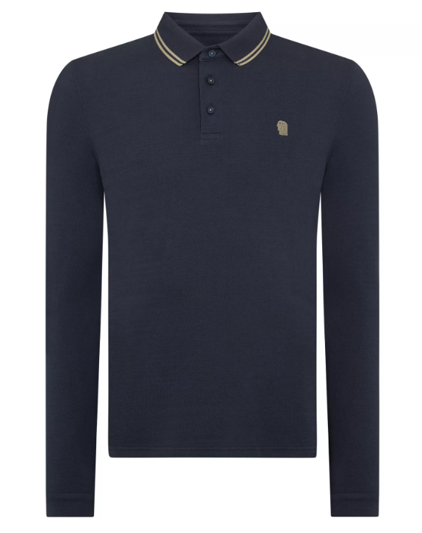 Remus Uomo – Dark Blue – Long Sleeve Cotton-Stretch Polo Shirt