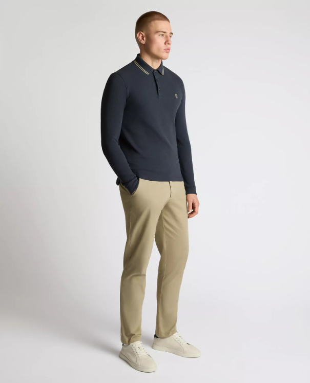 Remus Uomo – Dark Blue – Long Sleeve Cotton-Stretch Polo Shirt