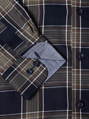 DG’s Drifter – Navy – Regular Fit Checked Cotton-Blend Casual Shirt