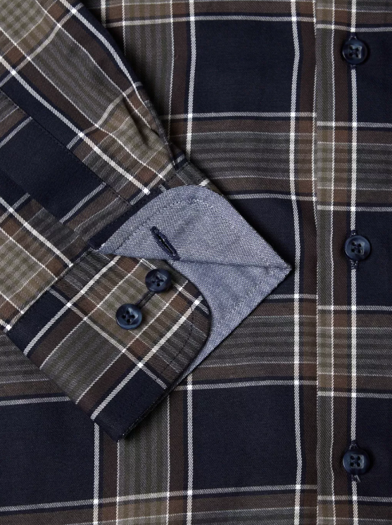 DG’s Drifter – Navy – Regular Fit Checked Cotton-Blend Casual Shirt