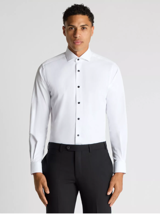Remus Uomo – Tapered Fit – White – Seville Long Sleeve Formal Shirt with Black Buttons