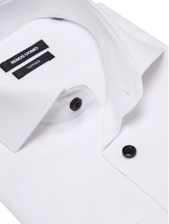Remus Uomo – Tapered Fit – White – Seville Long Sleeve Formal Shirt with Black Buttons