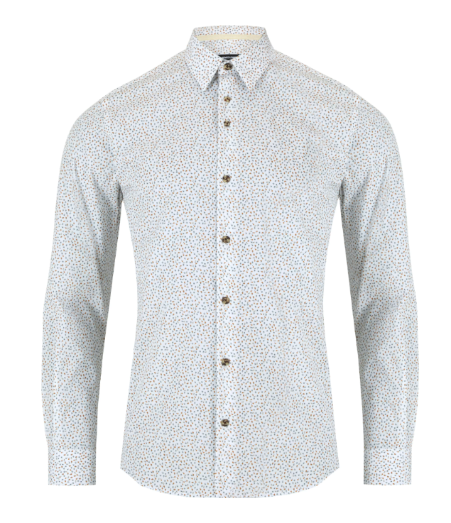 Remus Uomo – Yellow &amp; White Print – Long Sleeve Shirt