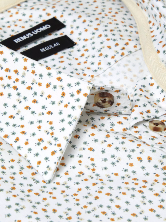Remus Uomo – Yellow &amp; White Print – Long Sleeve Shirt