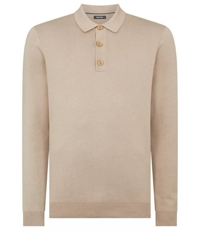 Remus Uomo – Stone – Long Sleeve 3 Button Polo Jumper