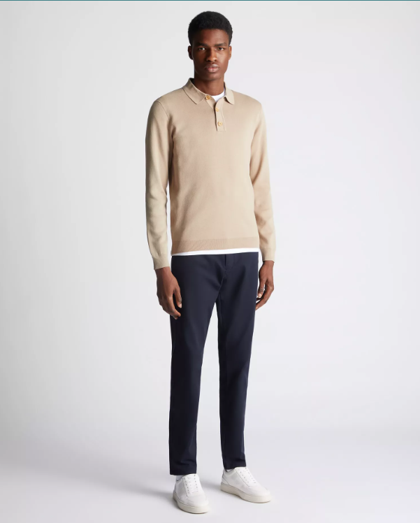 Remus Uomo – Stone – Long Sleeve 3 Button Polo Jumper