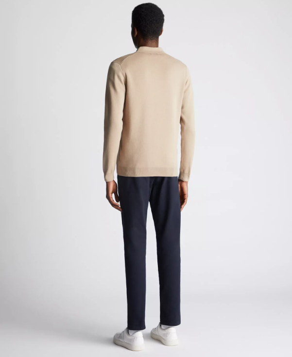 Remus Uomo – Stone – Long Sleeve 3 Button Polo Jumper