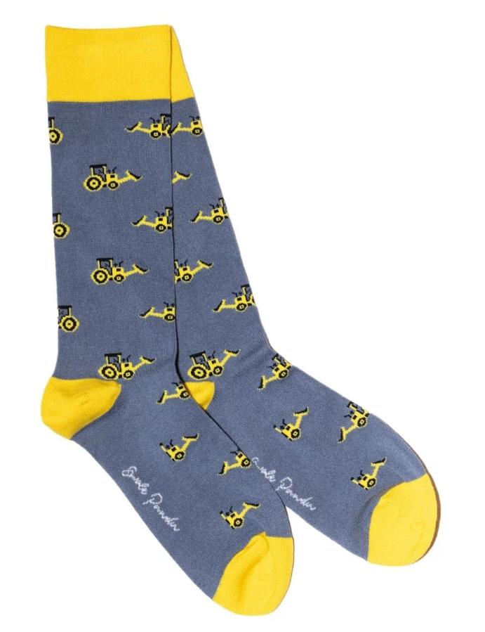 Swole Panda – Yellow Digger Bamboo Socks – Construction Design – Size 7–11 UK / 40–45 EU