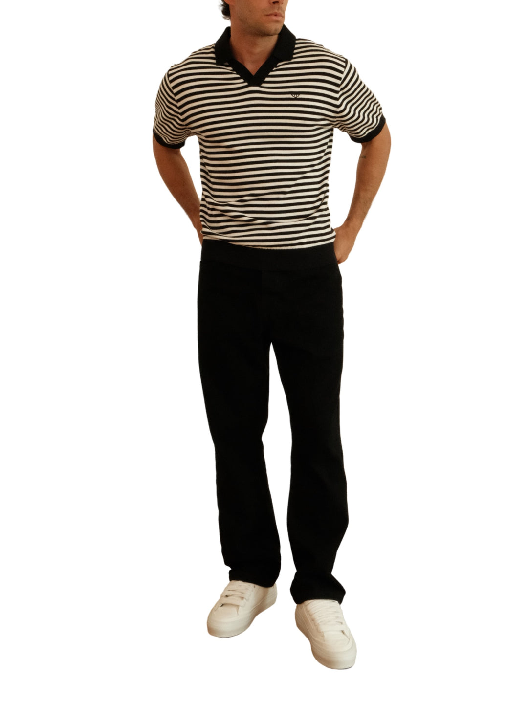 Walker &amp; Hunt – Milton Striped Polo Shirt – Black &amp; Cream