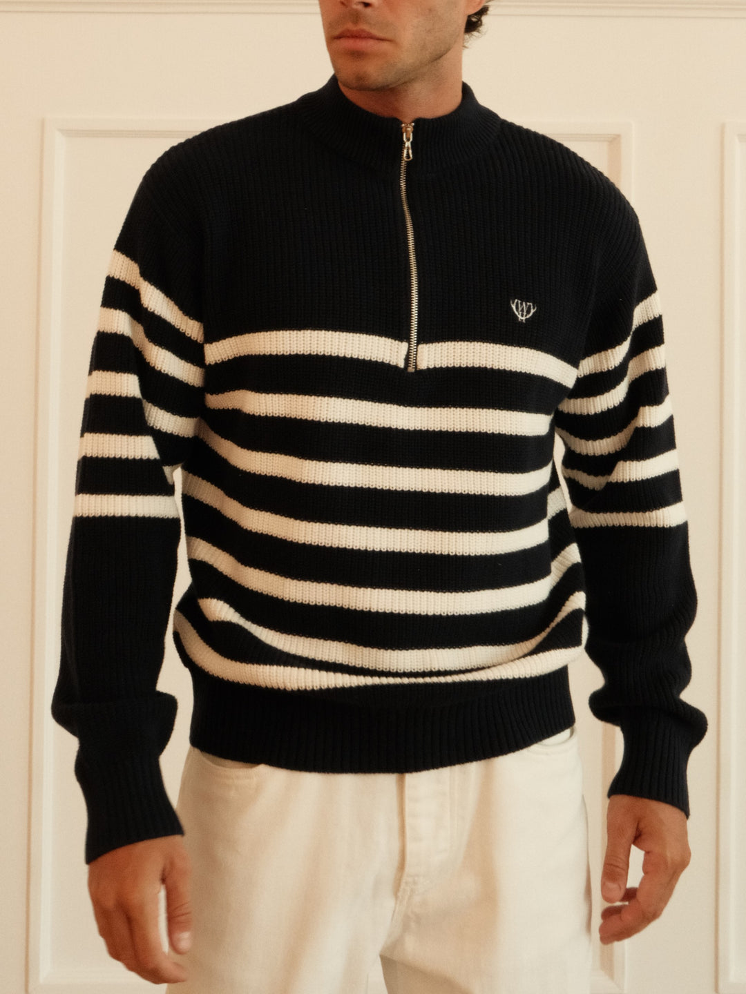 Walker &amp; Hunt – Huxley Quarter Zip - Navy Stripe