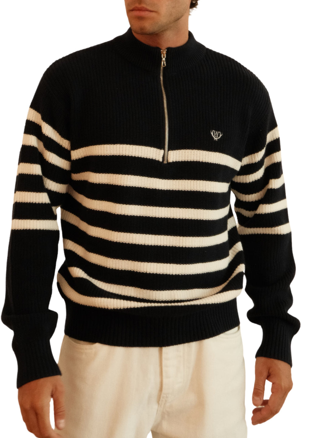Walker &amp; Hunt – Huxley Quarter Zip - Navy Stripe