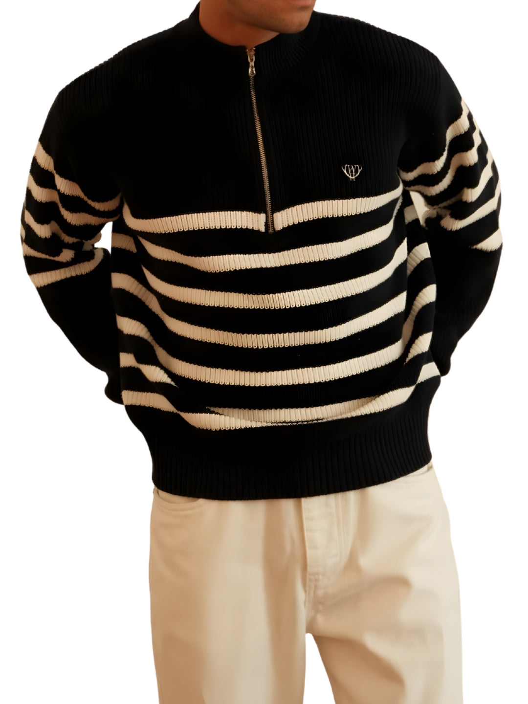 Walker &amp; Hunt – Huxley Quarter Zip - Navy Stripe