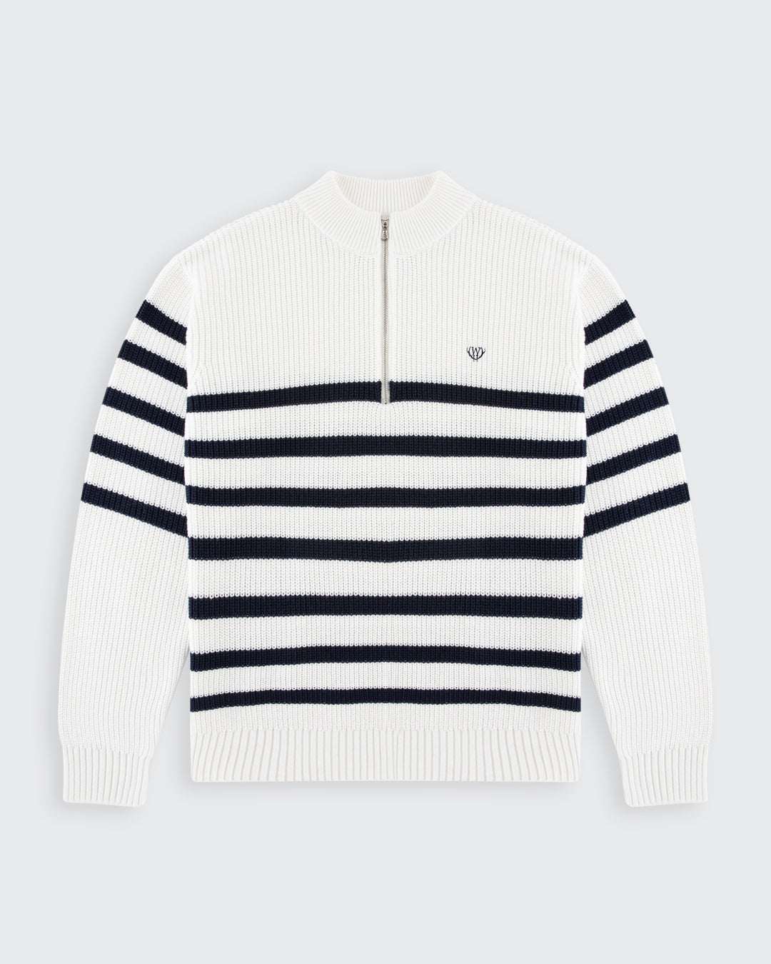 Walker &amp; Hunt – Huxley Quarter Zip - Off White Stripe