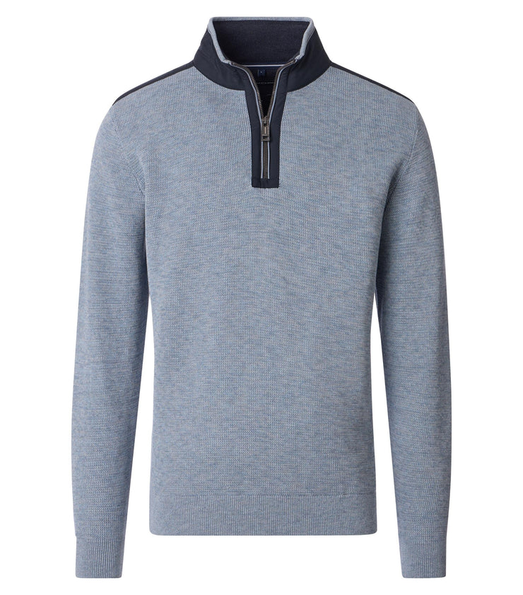 Casa Moda – Troyer – Regular Fit – Troposphere (Blue)  – Half-Zip Cotton Knit Sweater
