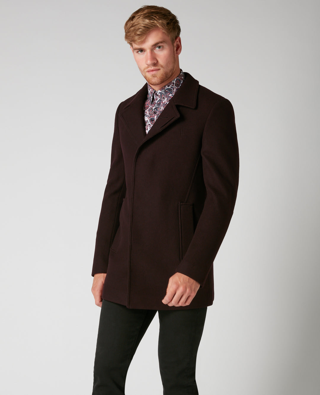 Remus Uomo Tapered Fit Overcoat Wine