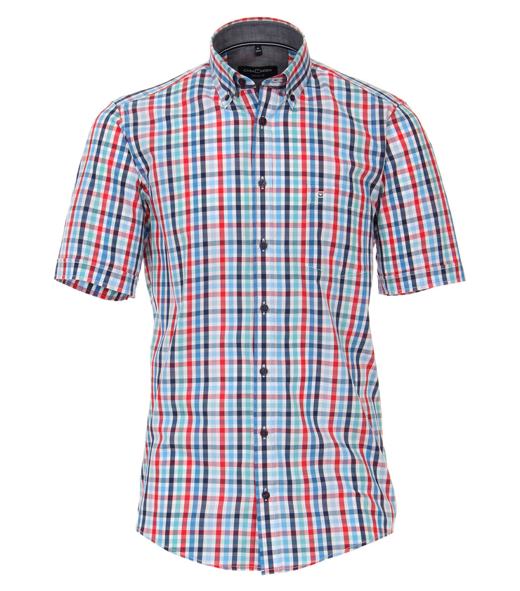 Casa Moda – Casual Fit Short Sleeve Checked Shirt – Red